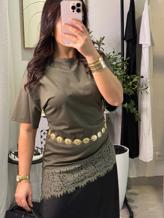 T-shirt Dentella kaki