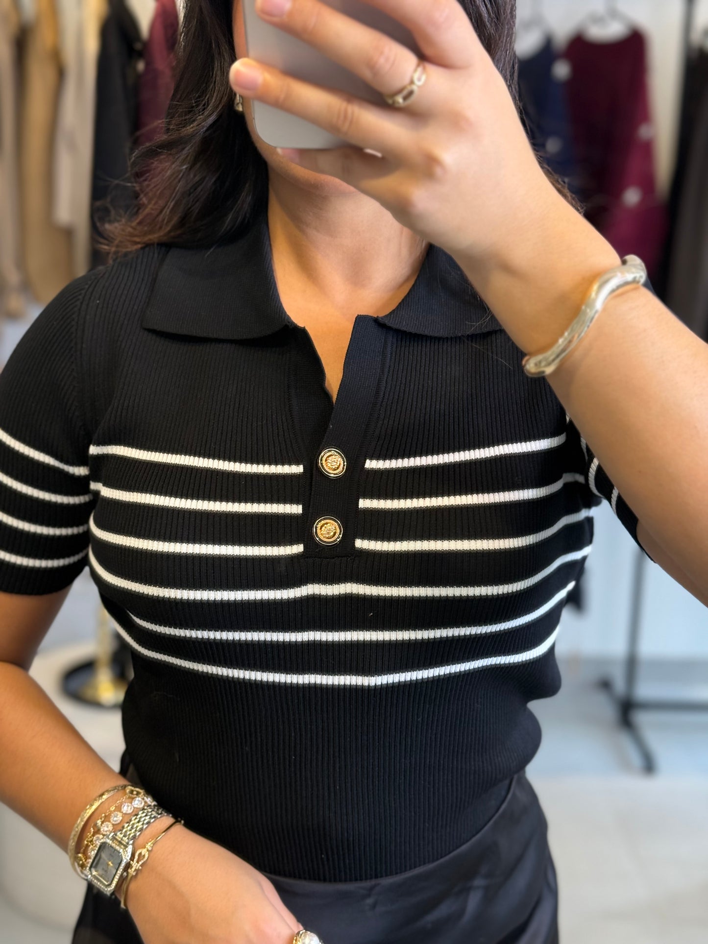 Polo marinière noir