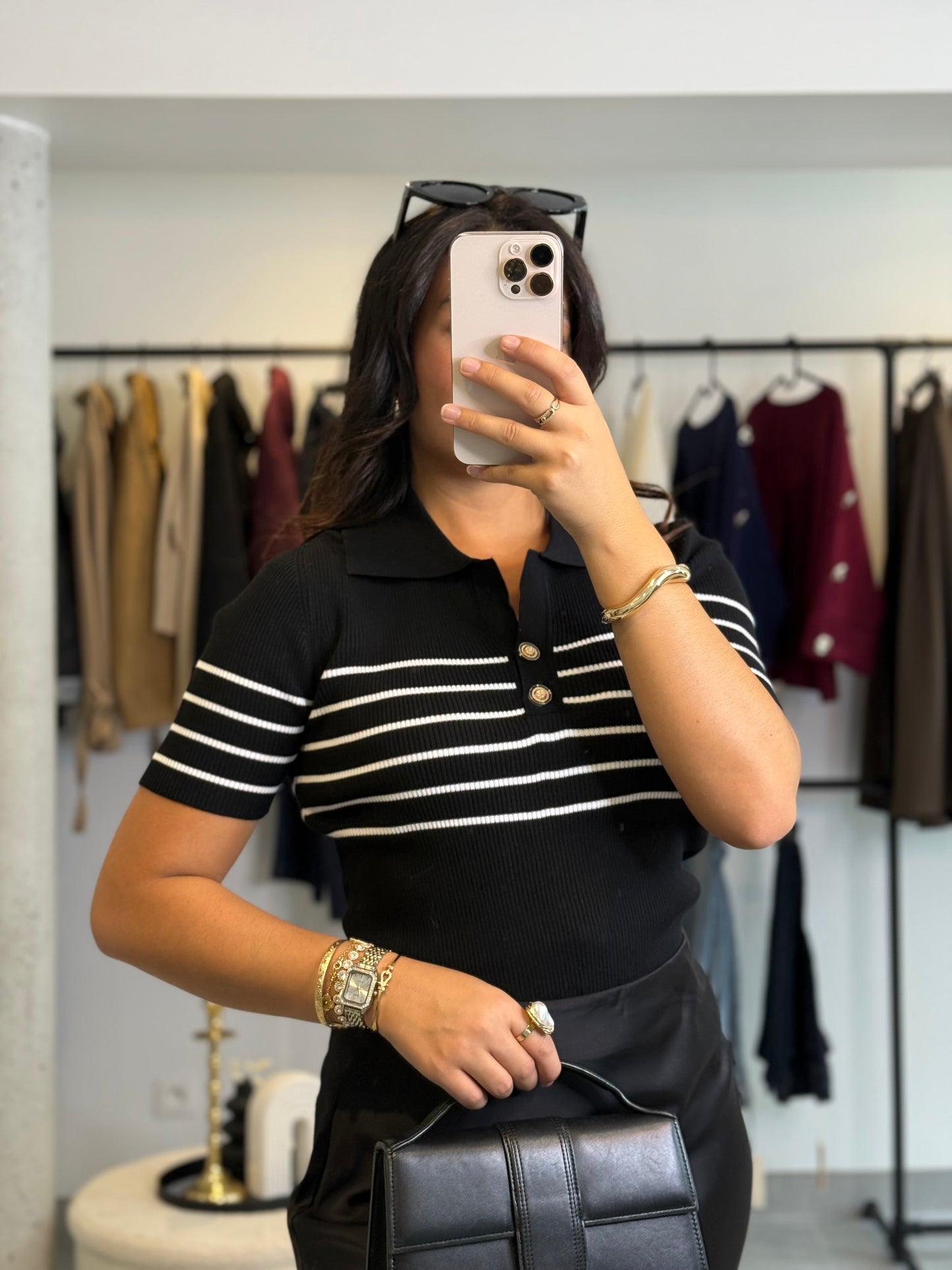 Polo marinière noir