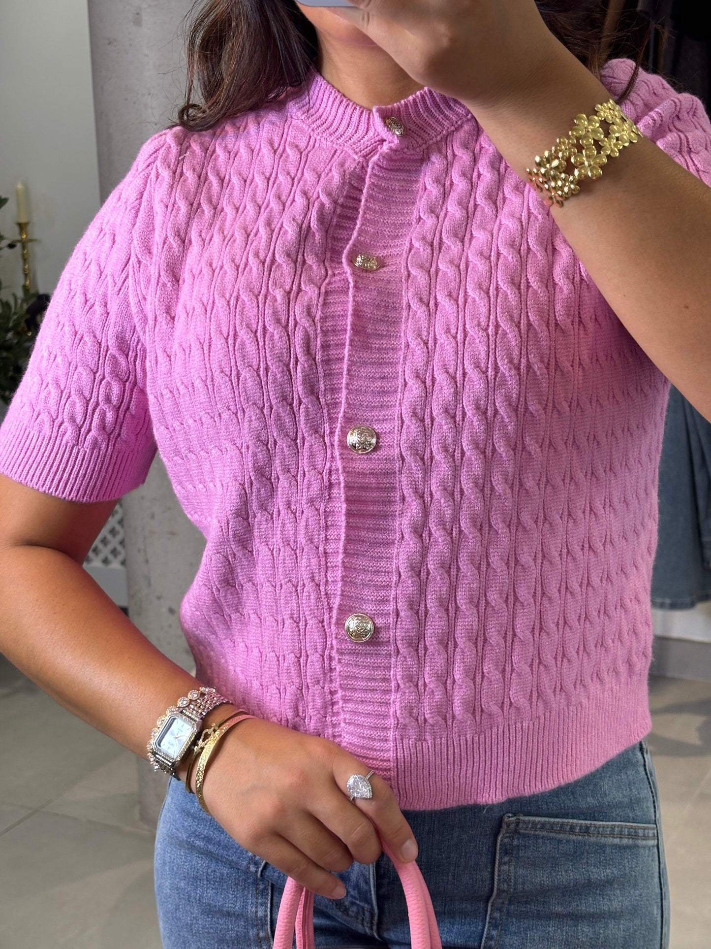Gilet en maille rose