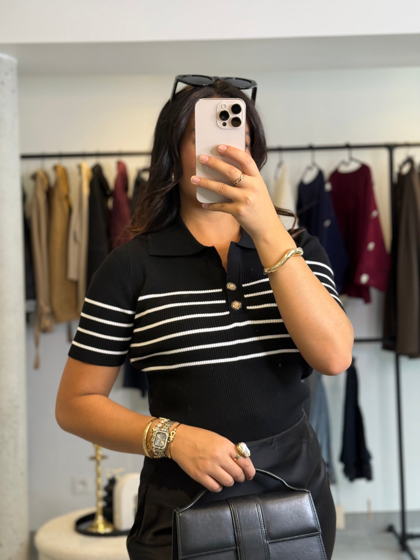 Polo marinière noir