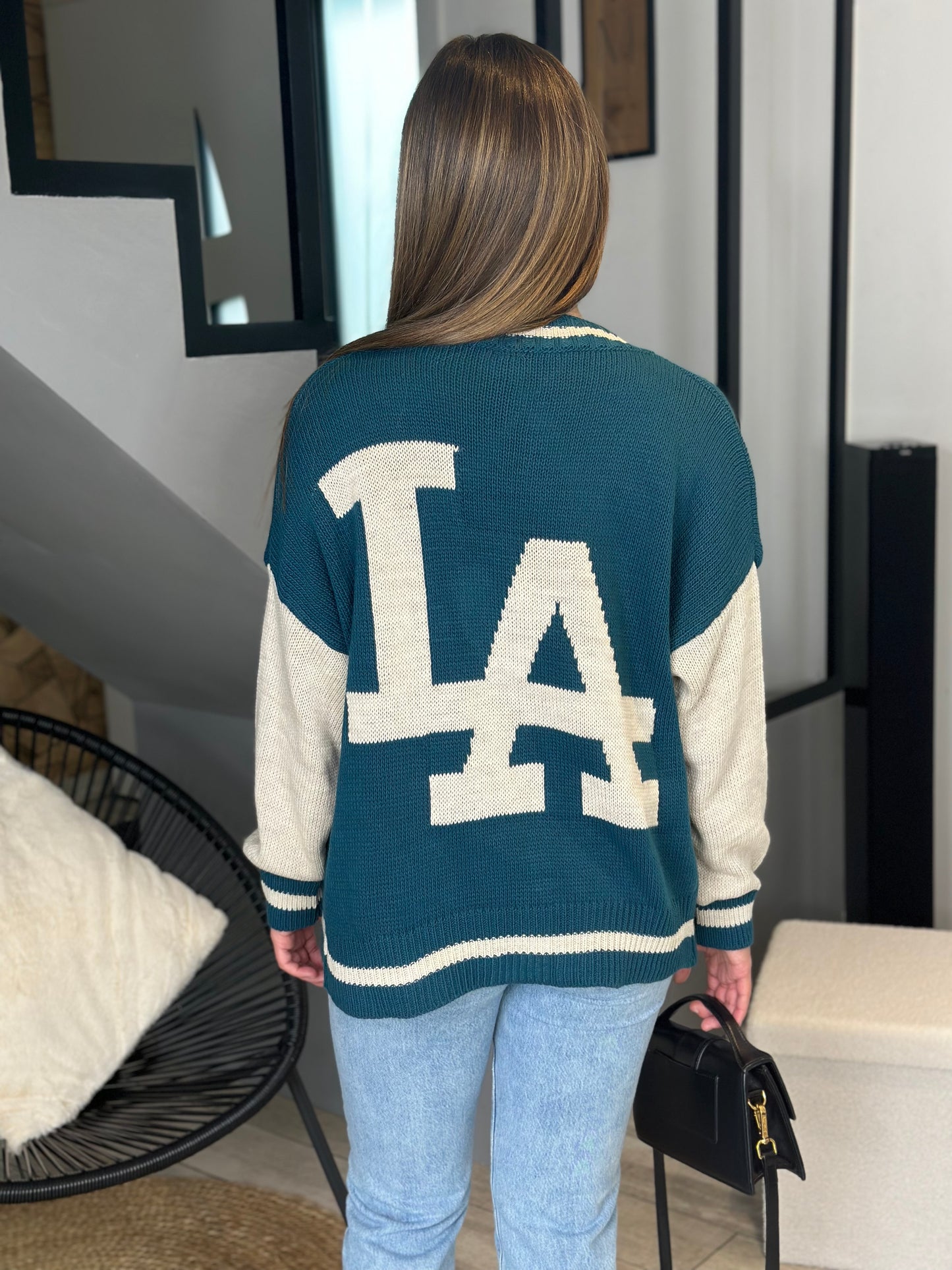 Gilet en maille L.A bleu canard