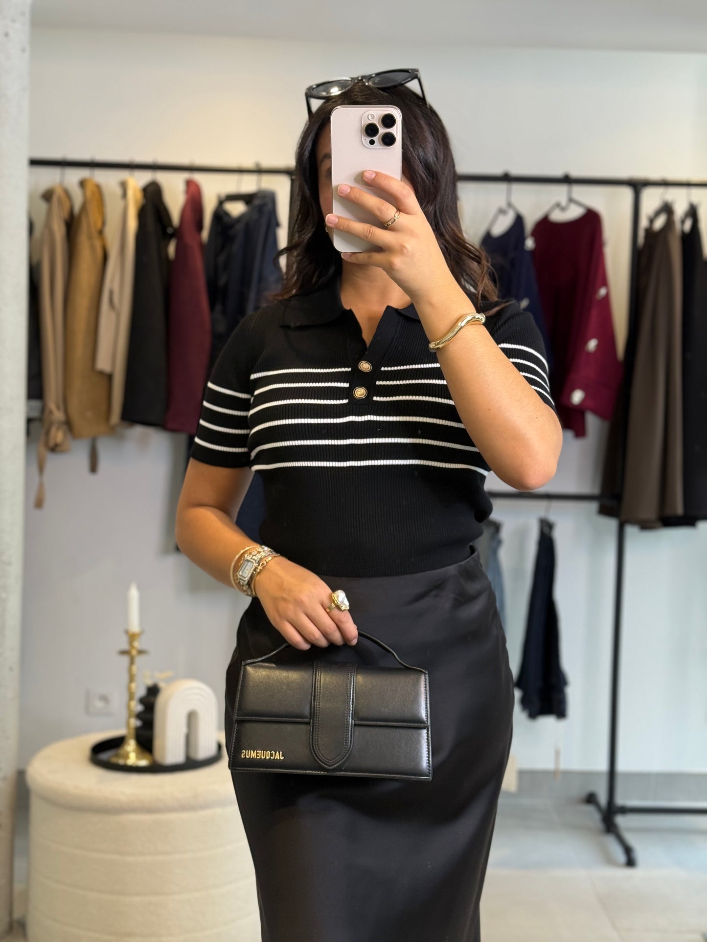 Polo marinière noir