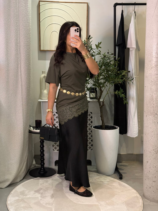 T-shirt Dentella kaki