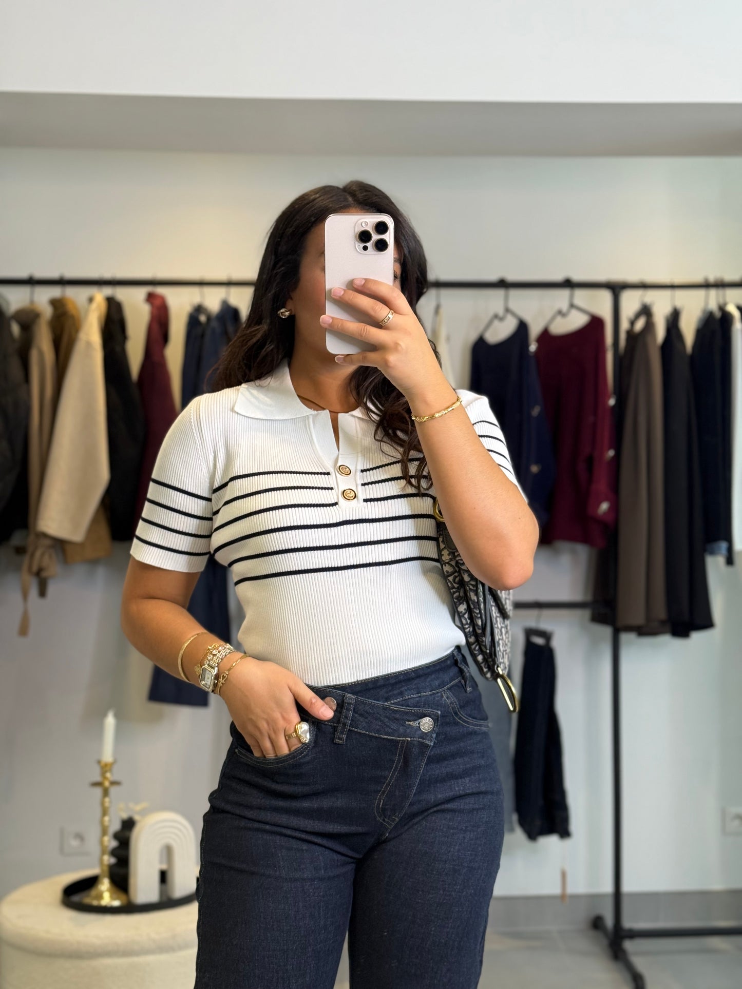Polo marinière blanc