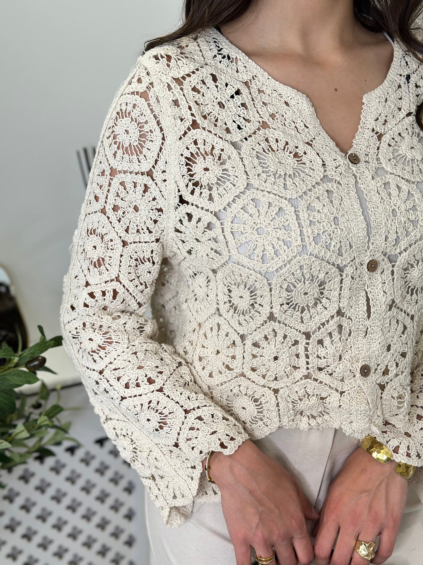 Gilet en crochet beige
