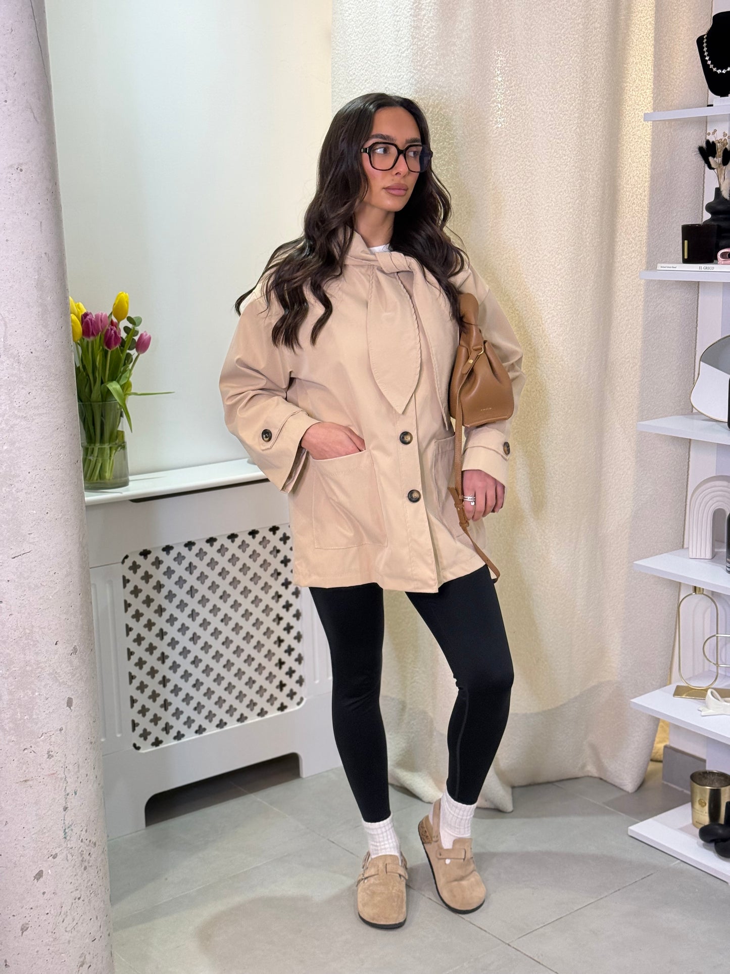 Parka nouée beige