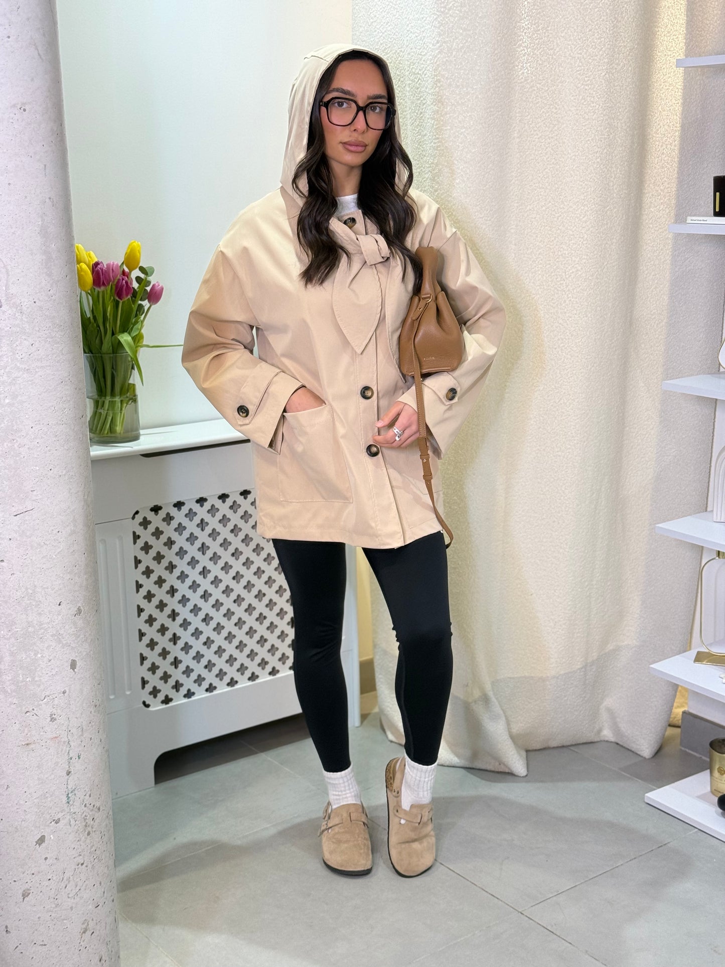 Parka nouée beige