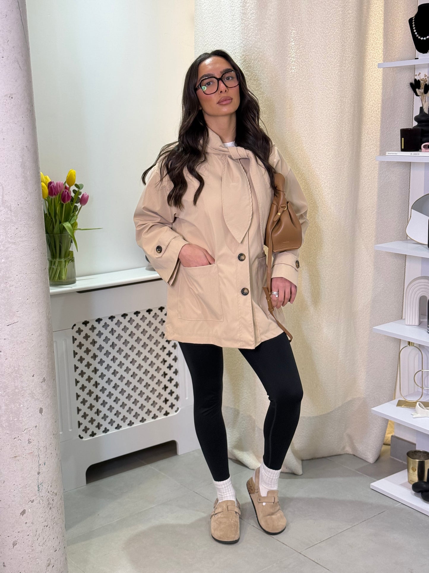 Parka nouée beige