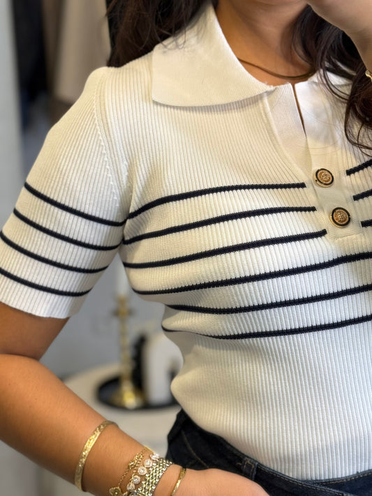 Polo marinière blanc