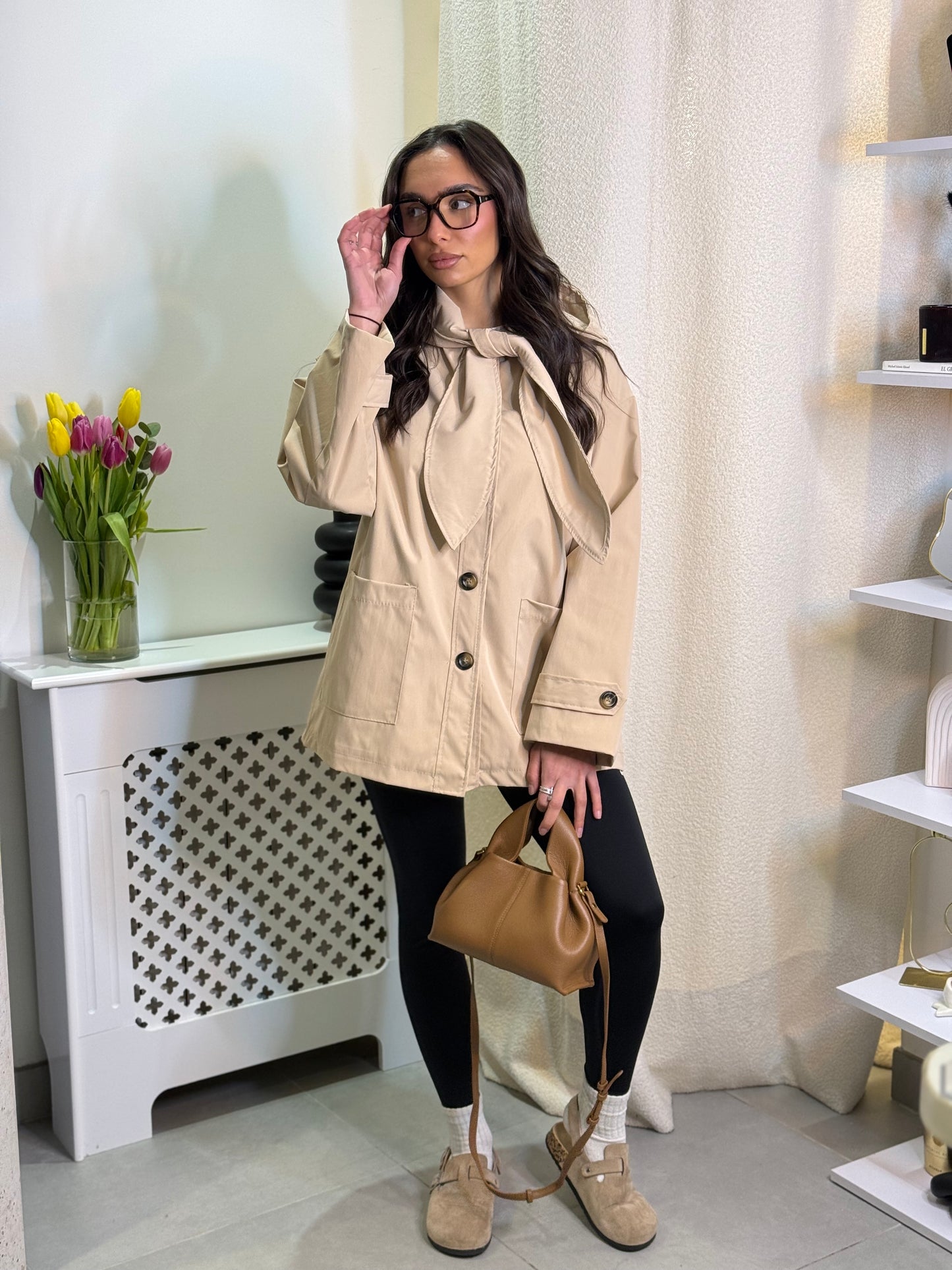Parka nouée beige