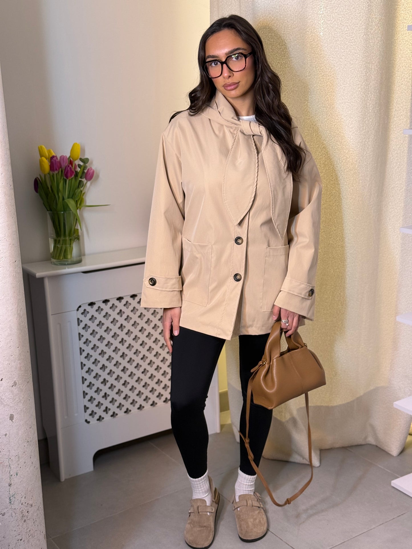 Parka nouée beige
