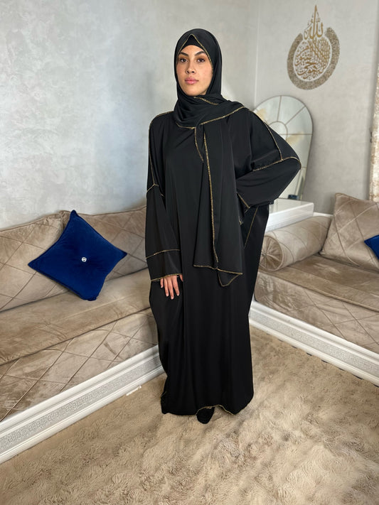 Abaya voile intégré soie de médine noire