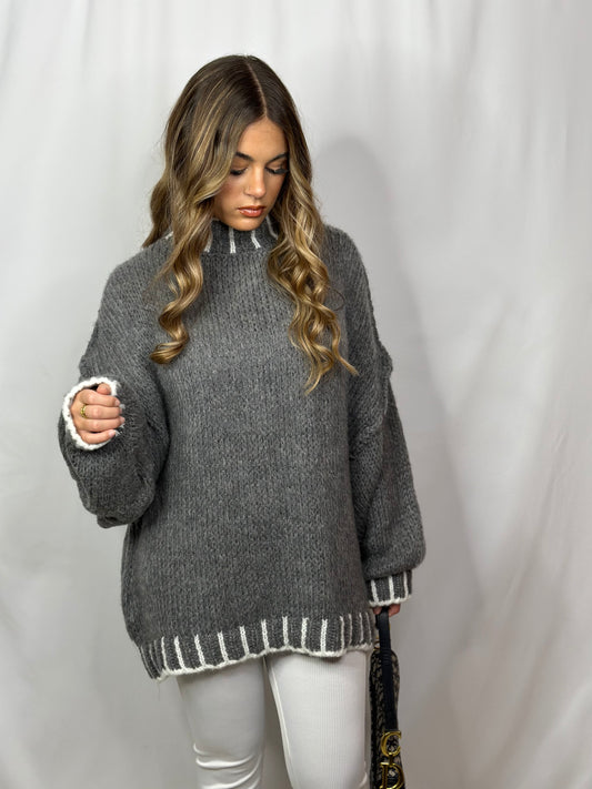 Pull Couture gris & blanc
