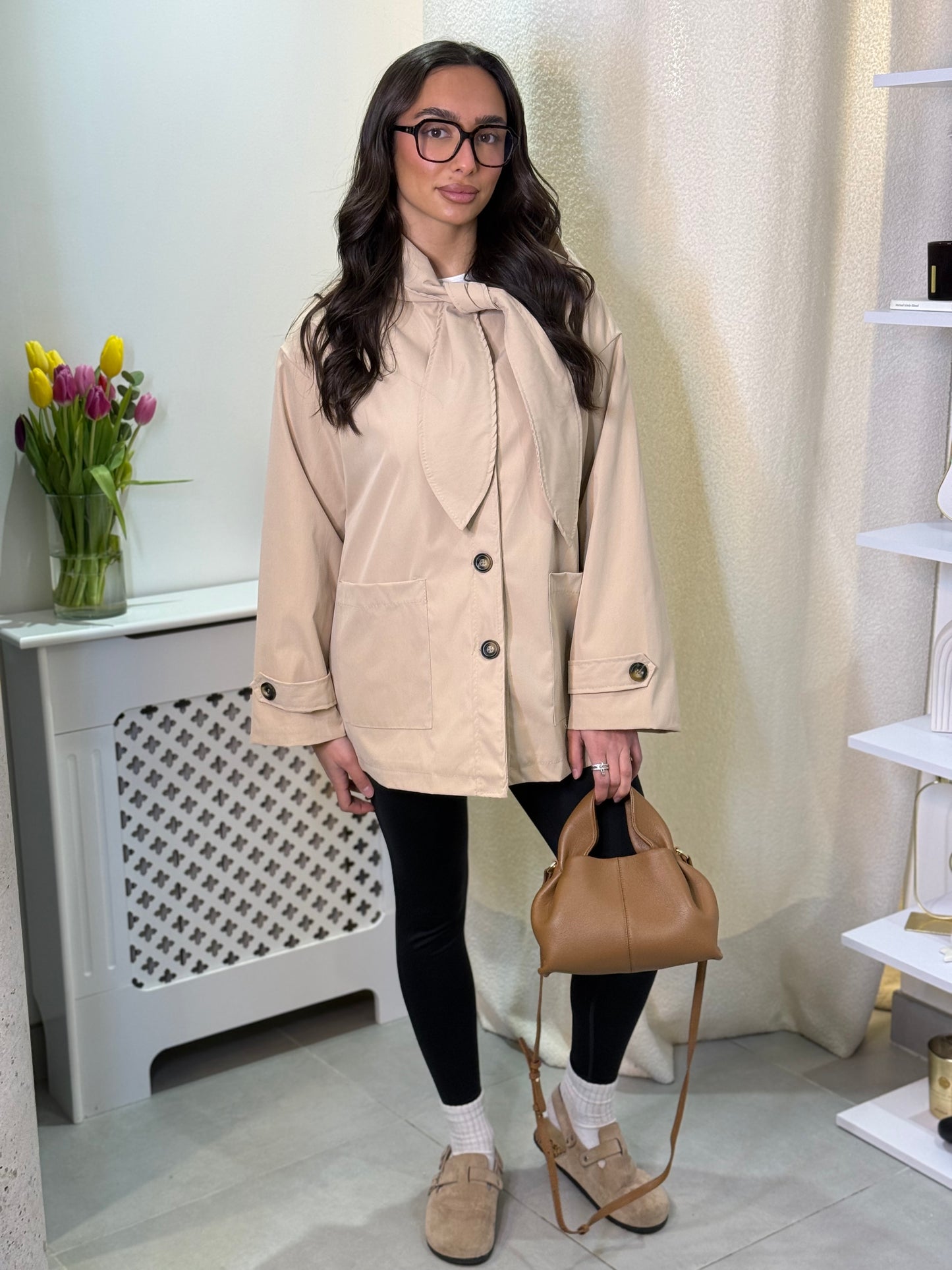 Parka nouée beige