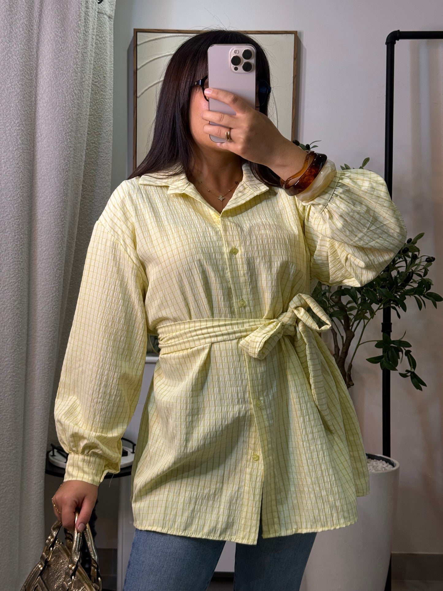 Chemise à carreaux jaune