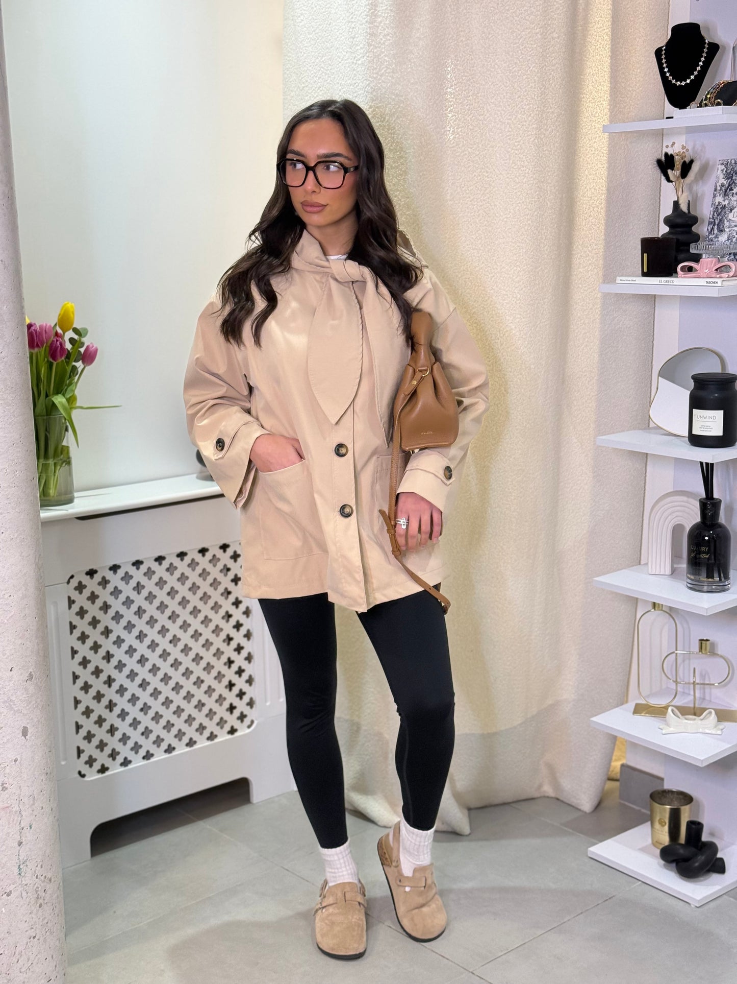 Parka nouée beige