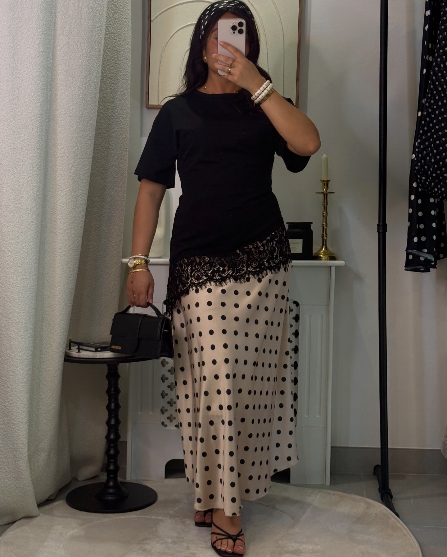 Jupe à pois beige